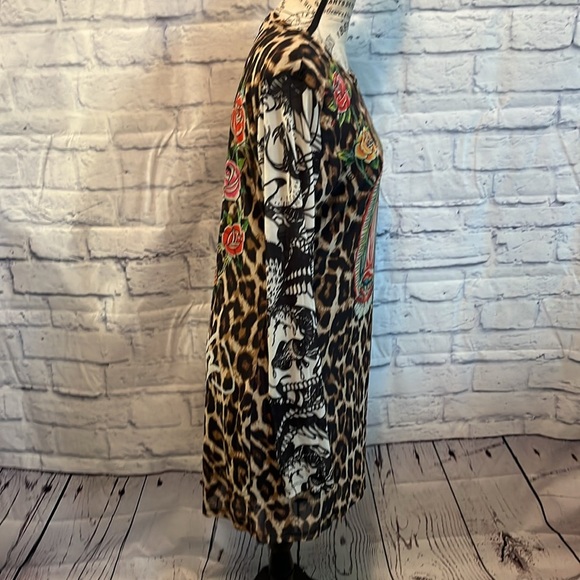 Ed Hardy “Dolls Kill” Mini Dress Leopard Virgin Mary Long Sleeves Y2K Size XL - Picture 6 of 11